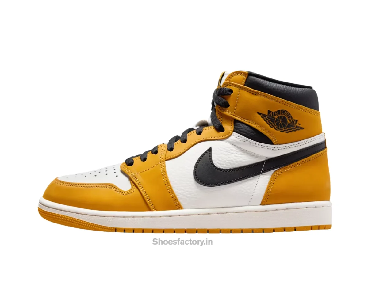 Nike Air Jordan 1 High Yellow Ocher Black And White - Nike First Copy Shoes