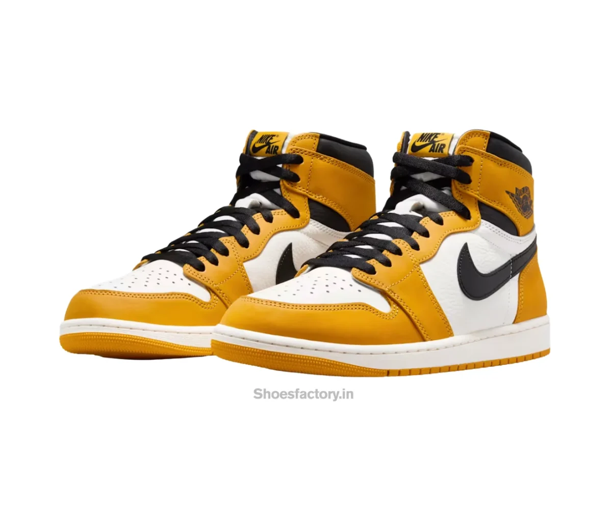 Nike Air Jordan 1 High Yellow Ocher Black And White - Nike First Copy Shoes